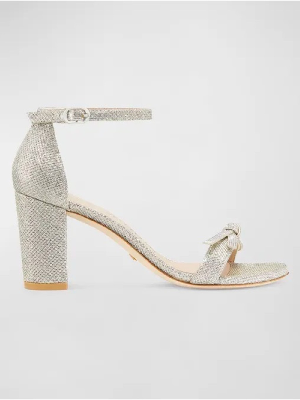 Stuart Weitzman // Silver Crystal Nearlynude Bow Sandal Heels
